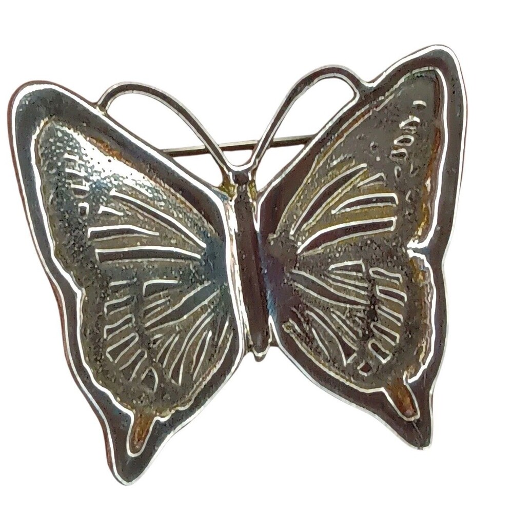 VTG Sterling Silver Butterfly Brooch Pin 3D Design Textured Wings Marked RNS 1x1